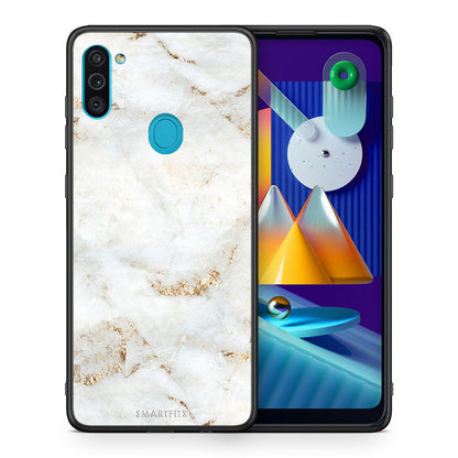 Θήκη Samsung A11/M11 White Gold Marble από τη Smartfits με σχέδιο στο πίσω μέρος και μαύρο περίβλημα | Samsung A11/M11 White Gold Marble case with colorful back and black bezels