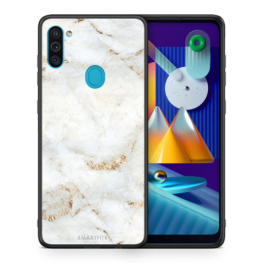 Θήκη Samsung A11/M11 White Gold Marble από τη Smartfits με σχέδιο στο πίσω μέρος και μαύρο περίβλημα | Samsung A11/M11 White Gold Marble case with colorful back and black bezels