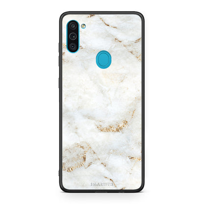 Samsung A11/M11 White Gold Marble θήκη από τη Smartfits με σχέδιο στο πίσω μέρος και μαύρο περίβλημα | Smartphone case with colorful back and black bezels by Smartfits