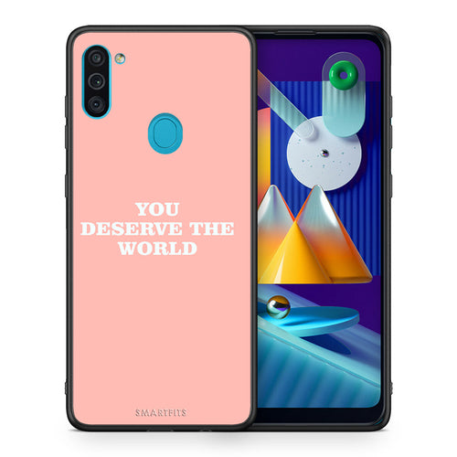 Θήκη Αγίου Βαλεντίνου Samsung A11 / M11 You Deserve The World από τη Smartfits με σχέδιο στο πίσω μέρος και μαύρο περίβλημα | Samsung A11 / M11 You Deserve The World case with colorful back and black bezels