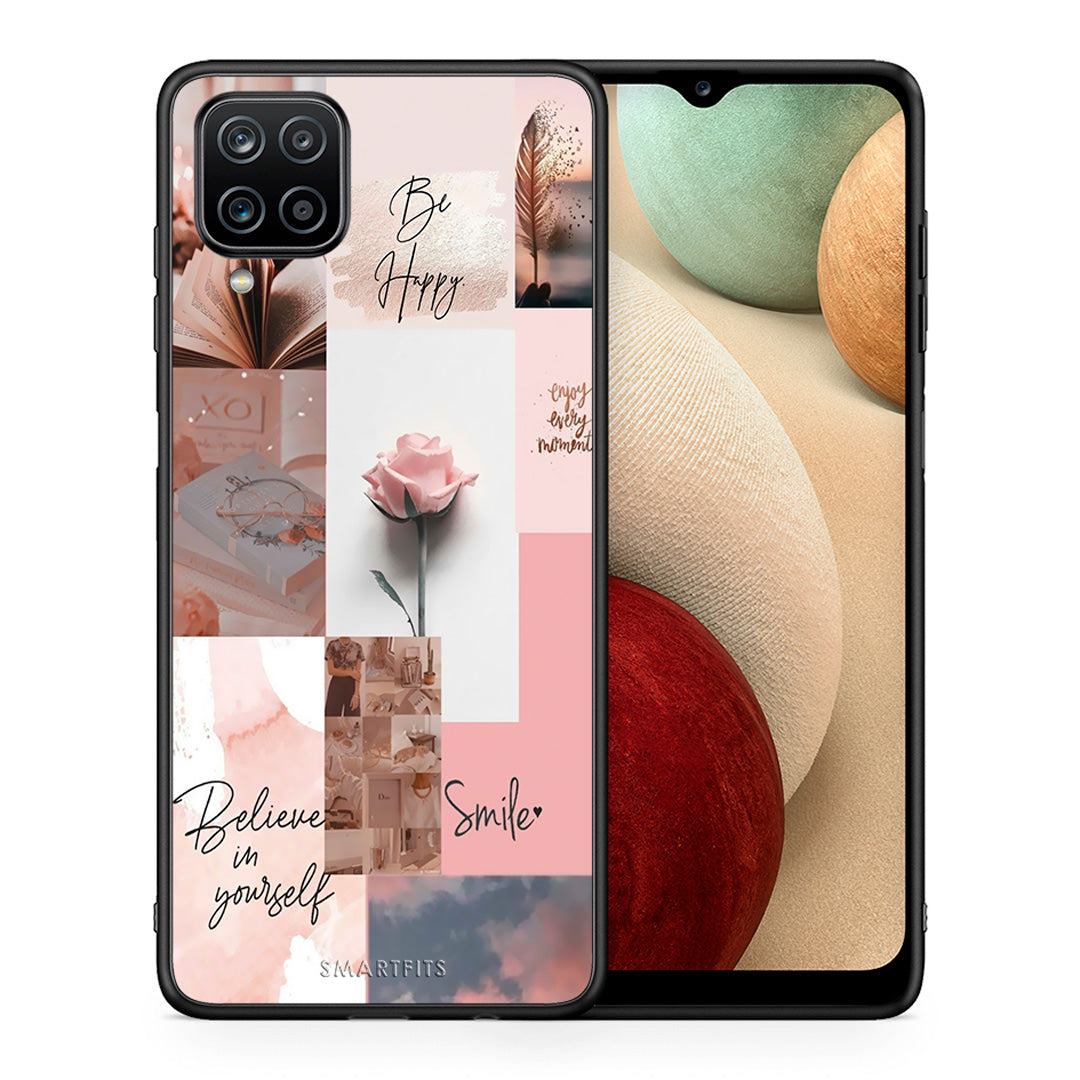 Θήκη Samsung A12 Aesthetic Collage από τη Smartfits με σχέδιο στο πίσω μέρος και μαύρο περίβλημα | Samsung A12 Aesthetic Collage case with colorful back and black bezels