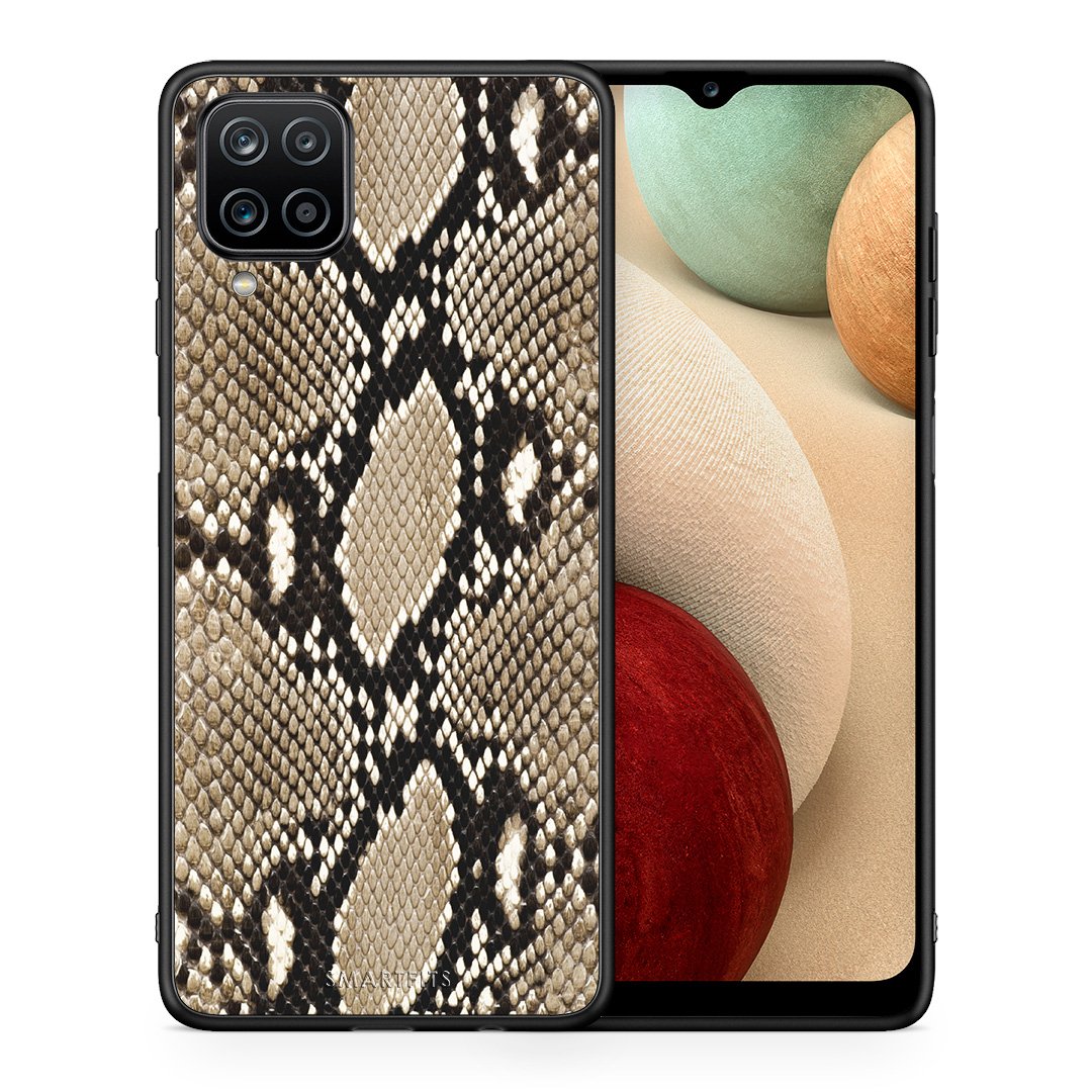 Θήκη Samsung A12 Fashion Snake Animal από τη Smartfits με σχέδιο στο πίσω μέρος και μαύρο περίβλημα | Samsung A12 Fashion Snake Animal case with colorful back and black bezels