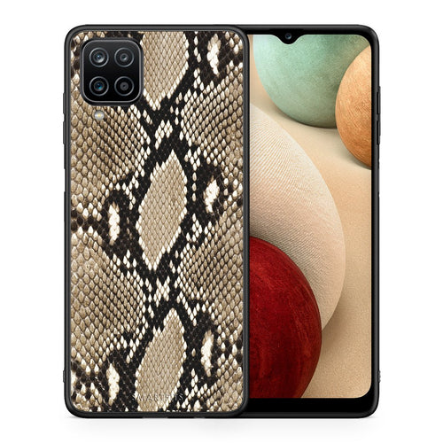 Θήκη Samsung A12 Fashion Snake Animal από τη Smartfits με σχέδιο στο πίσω μέρος και μαύρο περίβλημα | Samsung A12 Fashion Snake Animal case with colorful back and black bezels