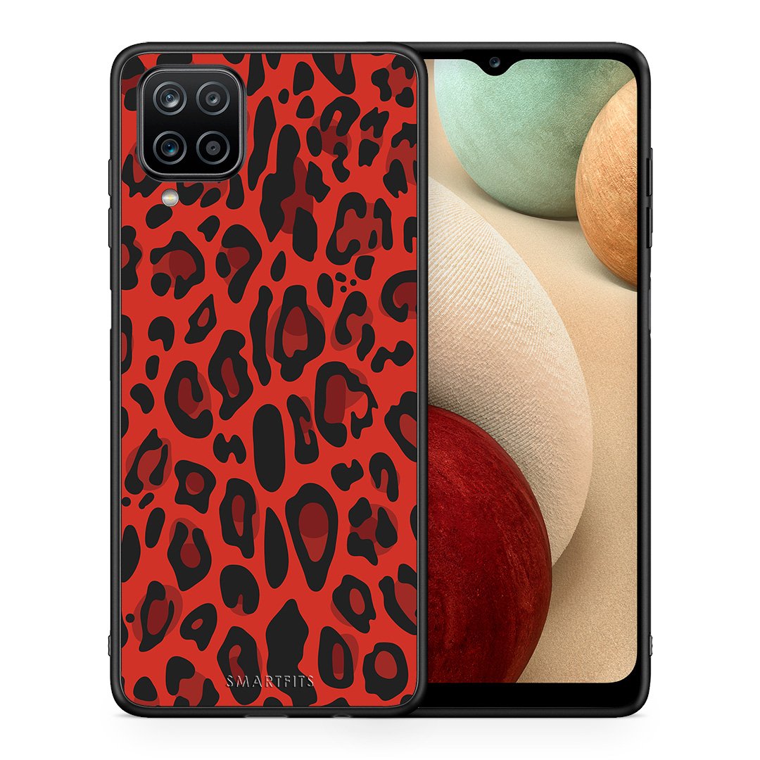 Θήκη Samsung A12 Red Leopard Animal από τη Smartfits με σχέδιο στο πίσω μέρος και μαύρο περίβλημα | Samsung A12 Red Leopard Animal case with colorful back and black bezels