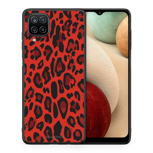 Θήκη Samsung A12 Red Leopard Animal από τη Smartfits με σχέδιο στο πίσω μέρος και μαύρο περίβλημα | Samsung A12 Red Leopard Animal case with colorful back and black bezels