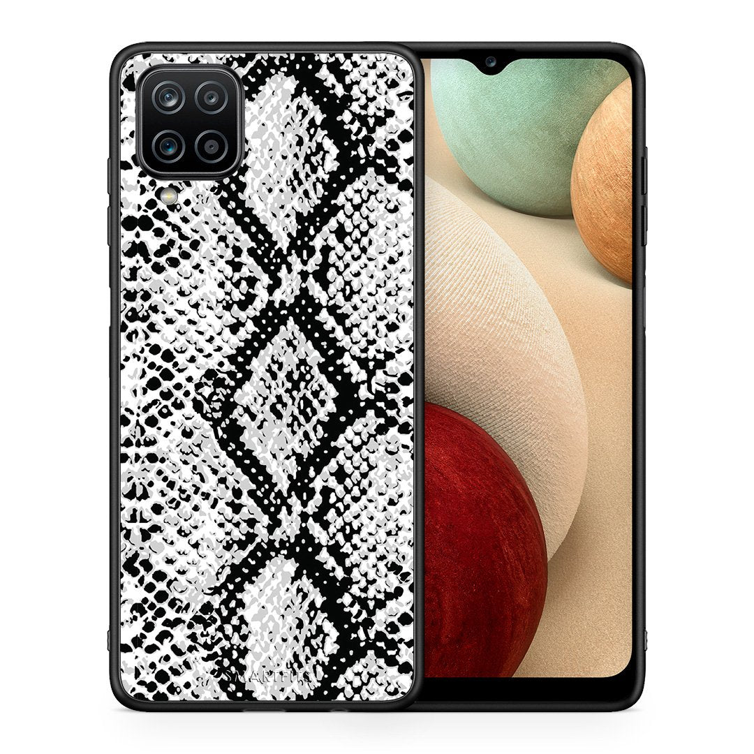 Θήκη Samsung A12 White Snake Animal από τη Smartfits με σχέδιο στο πίσω μέρος και μαύρο περίβλημα | Samsung A12 White Snake Animal case with colorful back and black bezels