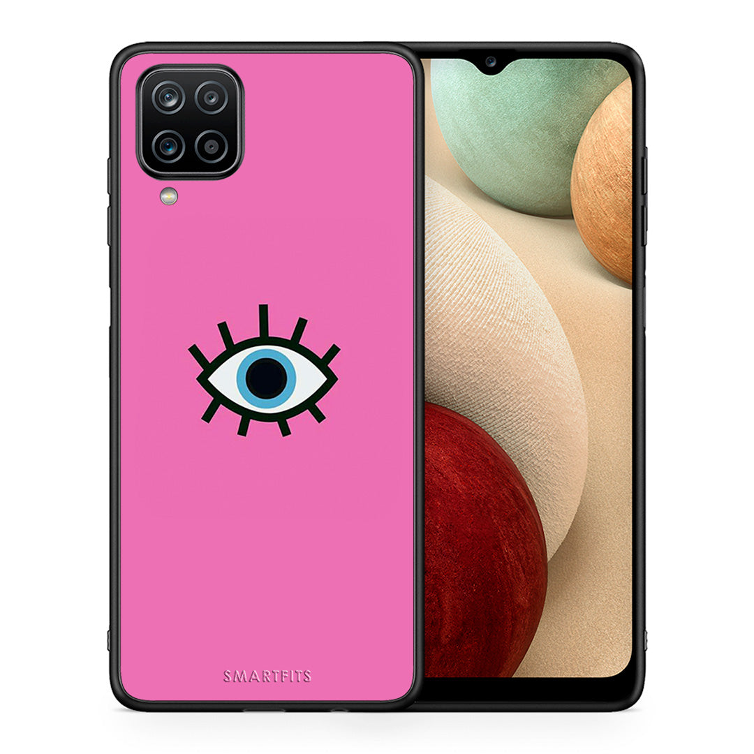 Θήκη Samsung A12 Blue Eye Pink από τη Smartfits με σχέδιο στο πίσω μέρος και μαύρο περίβλημα | Samsung A12 Blue Eye Pink case with colorful back and black bezels