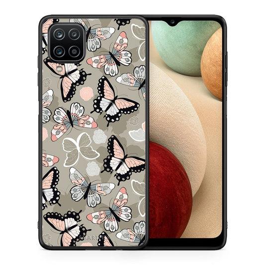 Θήκη Samsung A12 Butterflies Boho από τη Smartfits με σχέδιο στο πίσω μέρος και μαύρο περίβλημα | Samsung A12 Butterflies Boho case with colorful back and black bezels