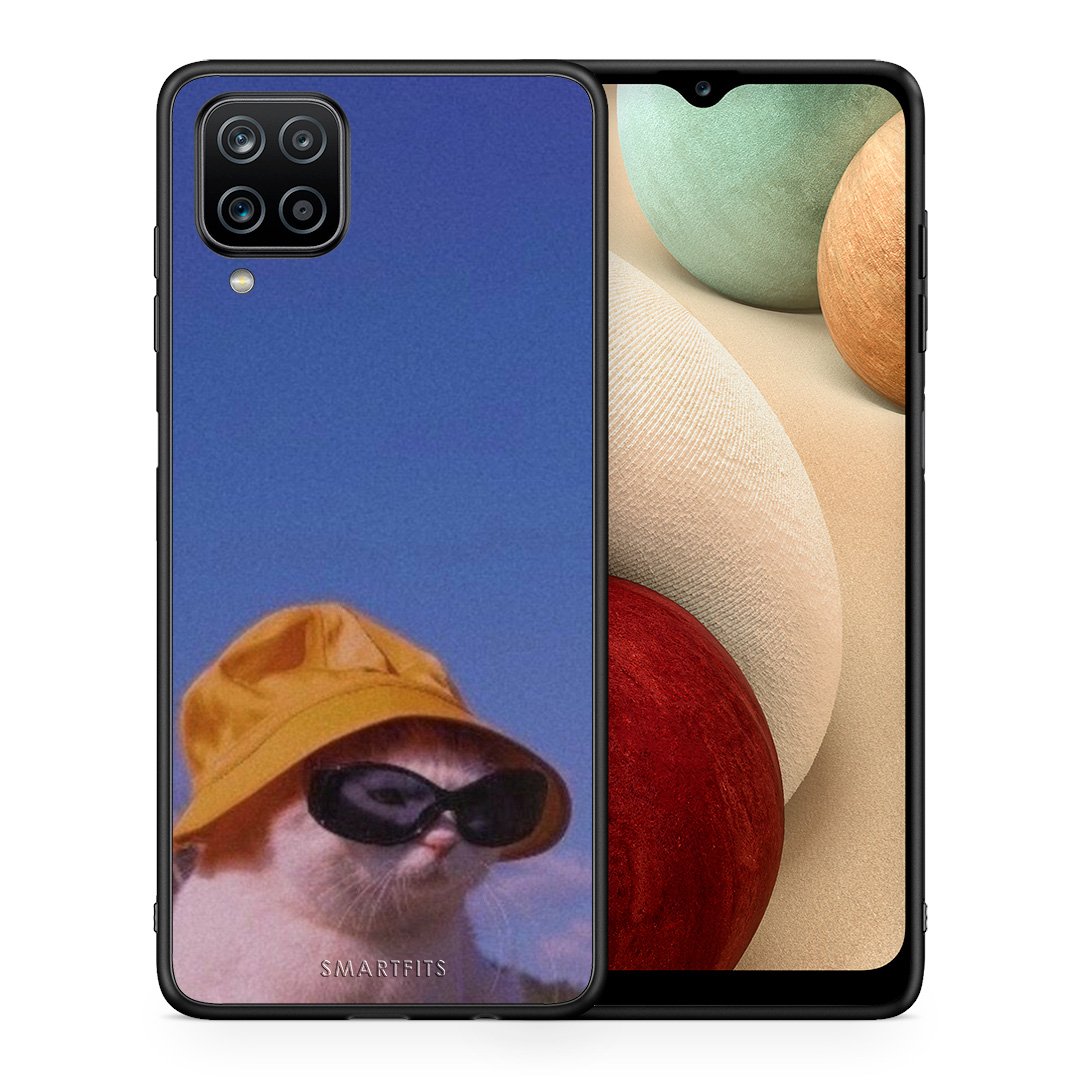 Θήκη Samsung A12 Cat Diva από τη Smartfits με σχέδιο στο πίσω μέρος και μαύρο περίβλημα | Samsung A12 Cat Diva case with colorful back and black bezels