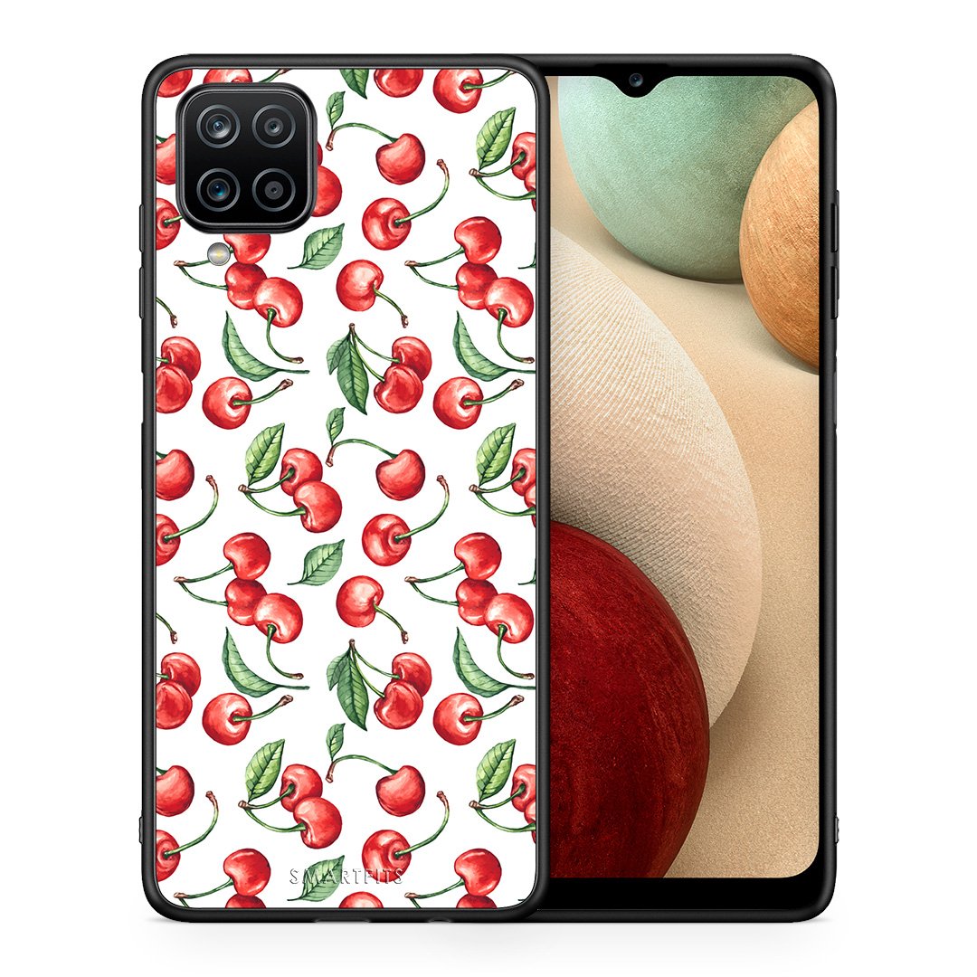 Θήκη Samsung A12 Cherry Summer από τη Smartfits με σχέδιο στο πίσω μέρος και μαύρο περίβλημα | Samsung A12 Cherry Summer case with colorful back and black bezels