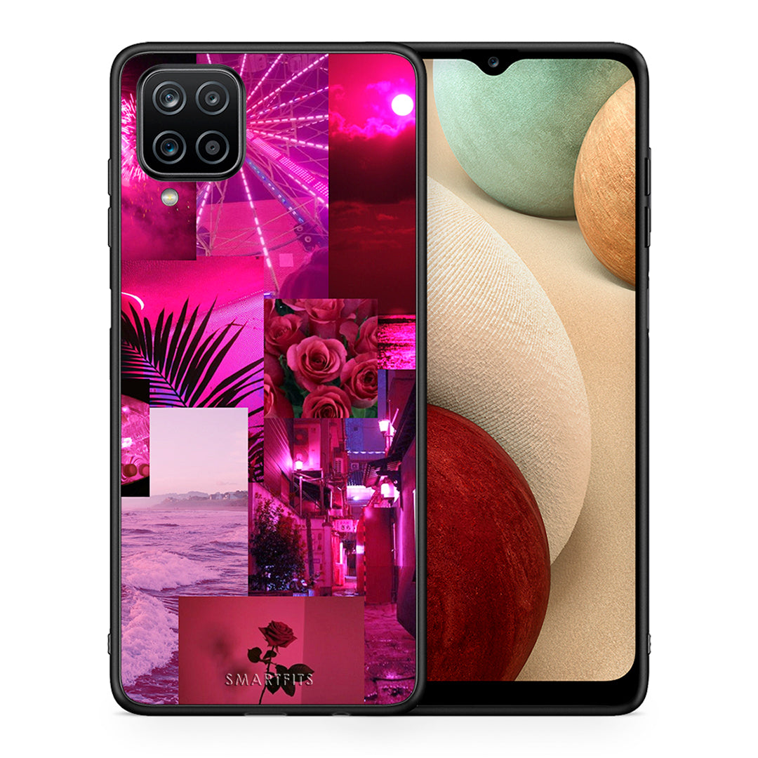 Θήκη Αγίου Βαλεντίνου Samsung A12 Collage Red Roses από τη Smartfits με σχέδιο στο πίσω μέρος και μαύρο περίβλημα | Samsung A12 Collage Red Roses case with colorful back and black bezels
