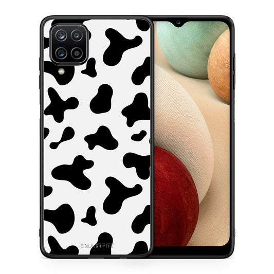 Θήκη Samsung A12 Cow Print από τη Smartfits με σχέδιο στο πίσω μέρος και μαύρο περίβλημα | Samsung A12 Cow Print case with colorful back and black bezels