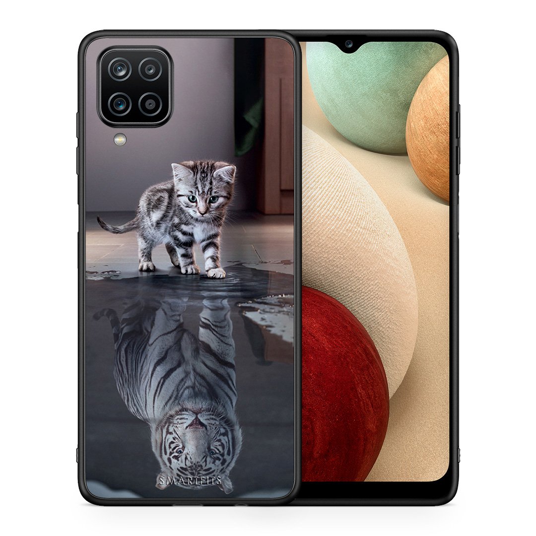 Θήκη Samsung A12 Tiger Cute από τη Smartfits με σχέδιο στο πίσω μέρος και μαύρο περίβλημα | Samsung A12 Tiger Cute case with colorful back and black bezels