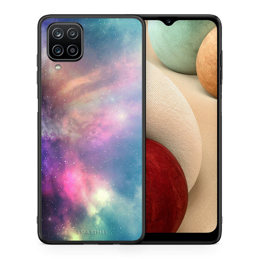Θήκη Samsung A12 Rainbow Galaxy από τη Smartfits με σχέδιο στο πίσω μέρος και μαύρο περίβλημα | Samsung A12 Rainbow Galaxy case with colorful back and black bezels