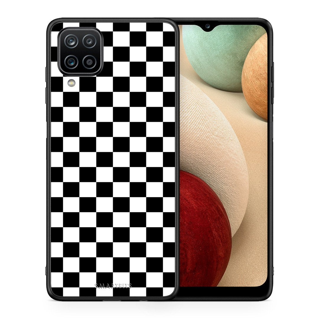 Θήκη Samsung A12 Squares Geometric από τη Smartfits με σχέδιο στο πίσω μέρος και μαύρο περίβλημα | Samsung A12 Squares Geometric case with colorful back and black bezels