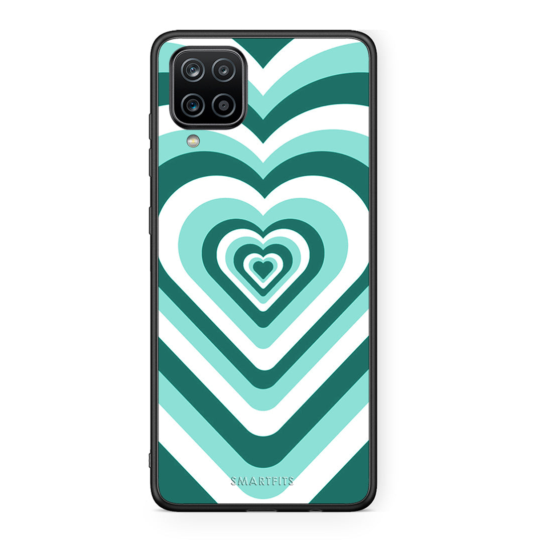 Samsung A12 Green Hearts θήκη από τη Smartfits με σχέδιο στο πίσω μέρος και μαύρο περίβλημα | Smartphone case with colorful back and black bezels by Smartfits