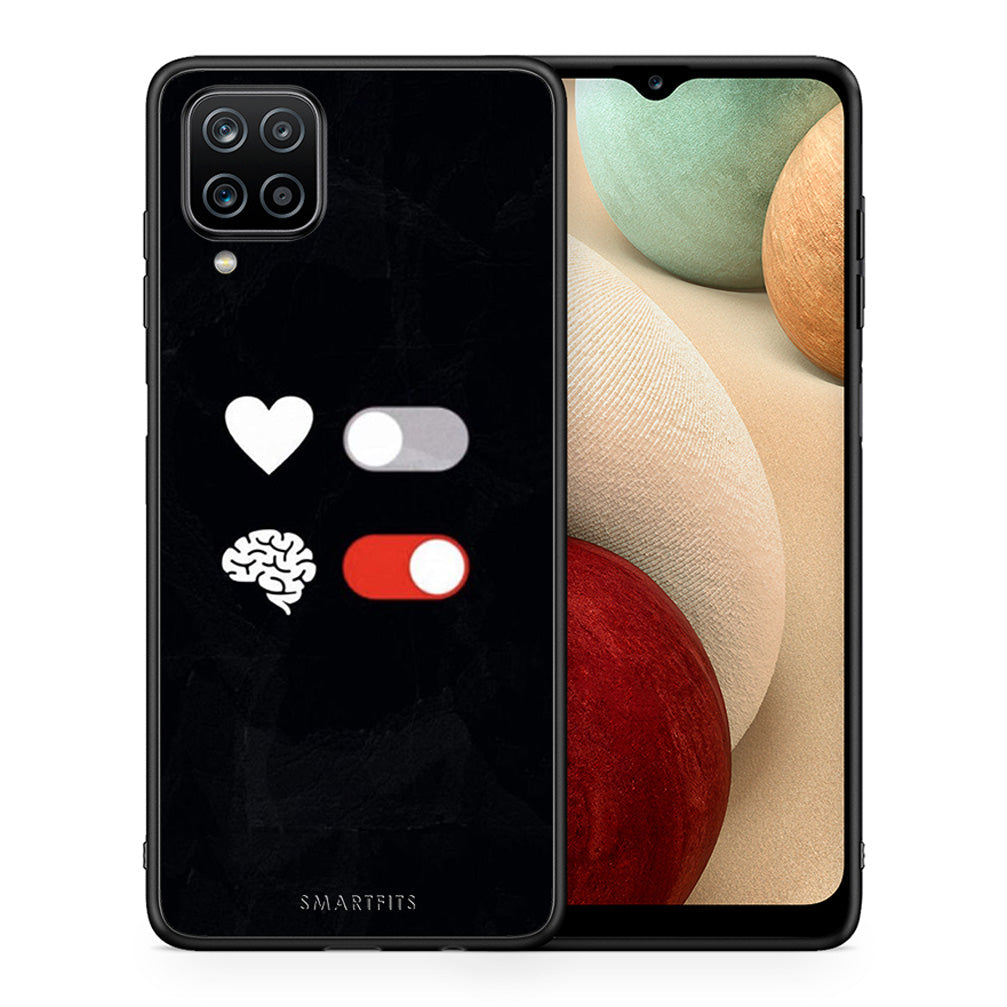 Θήκη Αγίου Βαλεντίνου Samsung A12 Heart Vs Brain από τη Smartfits με σχέδιο στο πίσω μέρος και μαύρο περίβλημα | Samsung A12 Heart Vs Brain case with colorful back and black bezels
