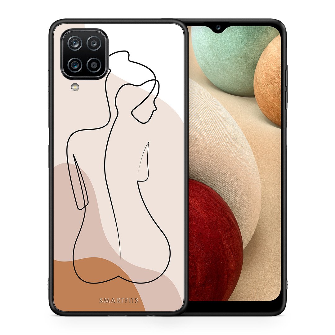 Θήκη Samsung A12 LineArt Woman από τη Smartfits με σχέδιο στο πίσω μέρος και μαύρο περίβλημα | Samsung A12 LineArt Woman case with colorful back and black bezels