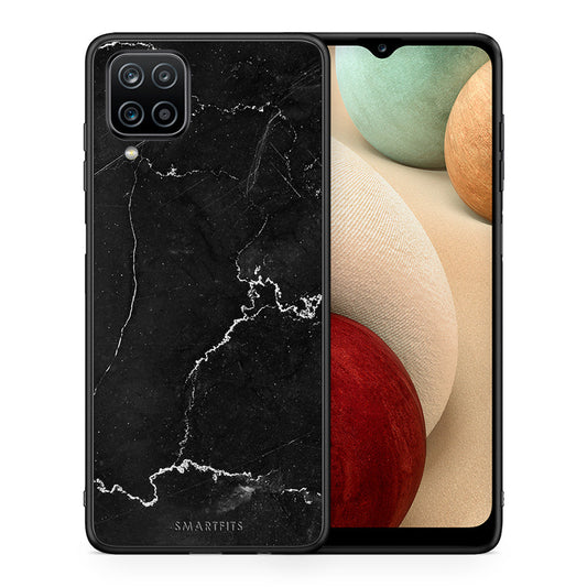 Θήκη Samsung A12 Marble Black από τη Smartfits με σχέδιο στο πίσω μέρος και μαύρο περίβλημα | Samsung A12 Marble Black case with colorful back and black bezels