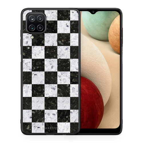 Θήκη Samsung A12 Square Geometric Marble από τη Smartfits με σχέδιο στο πίσω μέρος και μαύρο περίβλημα | Samsung A12 Square Geometric Marble case with colorful back and black bezels