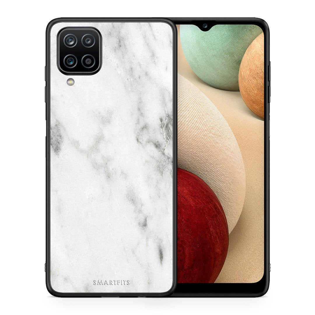 Θήκη Samsung A12 White Marble από τη Smartfits με σχέδιο στο πίσω μέρος και μαύρο περίβλημα | Samsung A12 White Marble case with colorful back and black bezels