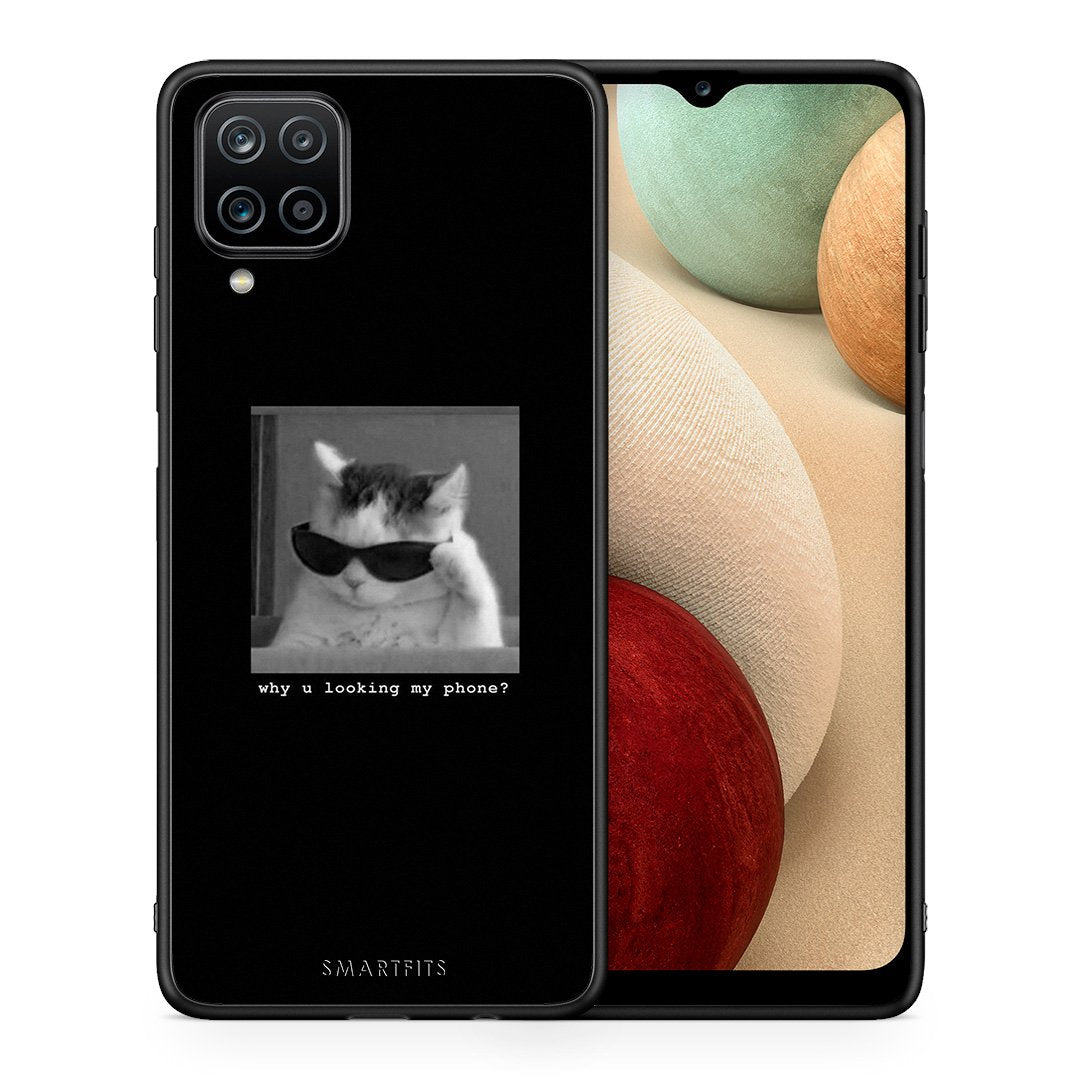 Θήκη Samsung A12 Meme Cat από τη Smartfits με σχέδιο στο πίσω μέρος και μαύρο περίβλημα | Samsung A12 Meme Cat case with colorful back and black bezels