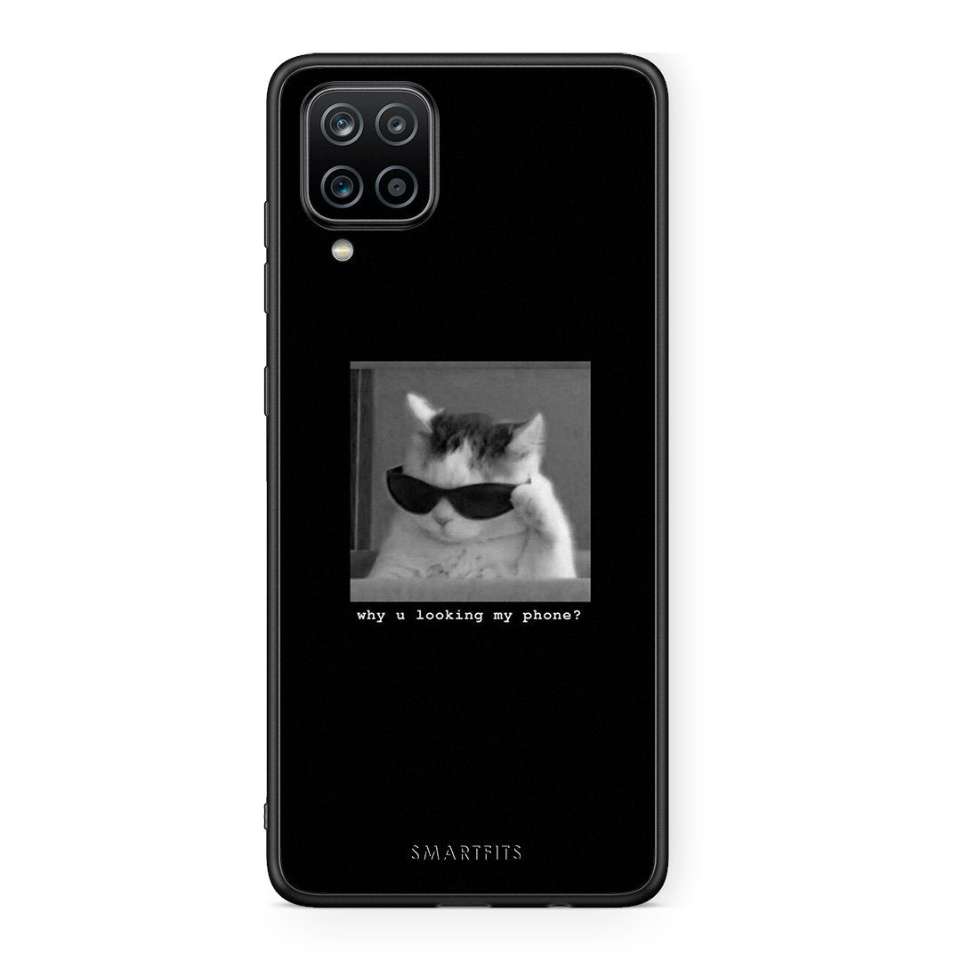 Samsung A12 Meme Cat θήκη από τη Smartfits με σχέδιο στο πίσω μέρος και μαύρο περίβλημα | Smartphone case with colorful back and black bezels by Smartfits