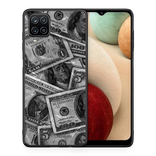 Θήκη Samsung A12 Money Dollars από τη Smartfits με σχέδιο στο πίσω μέρος και μαύρο περίβλημα | Samsung A12 Money Dollars case with colorful back and black bezels