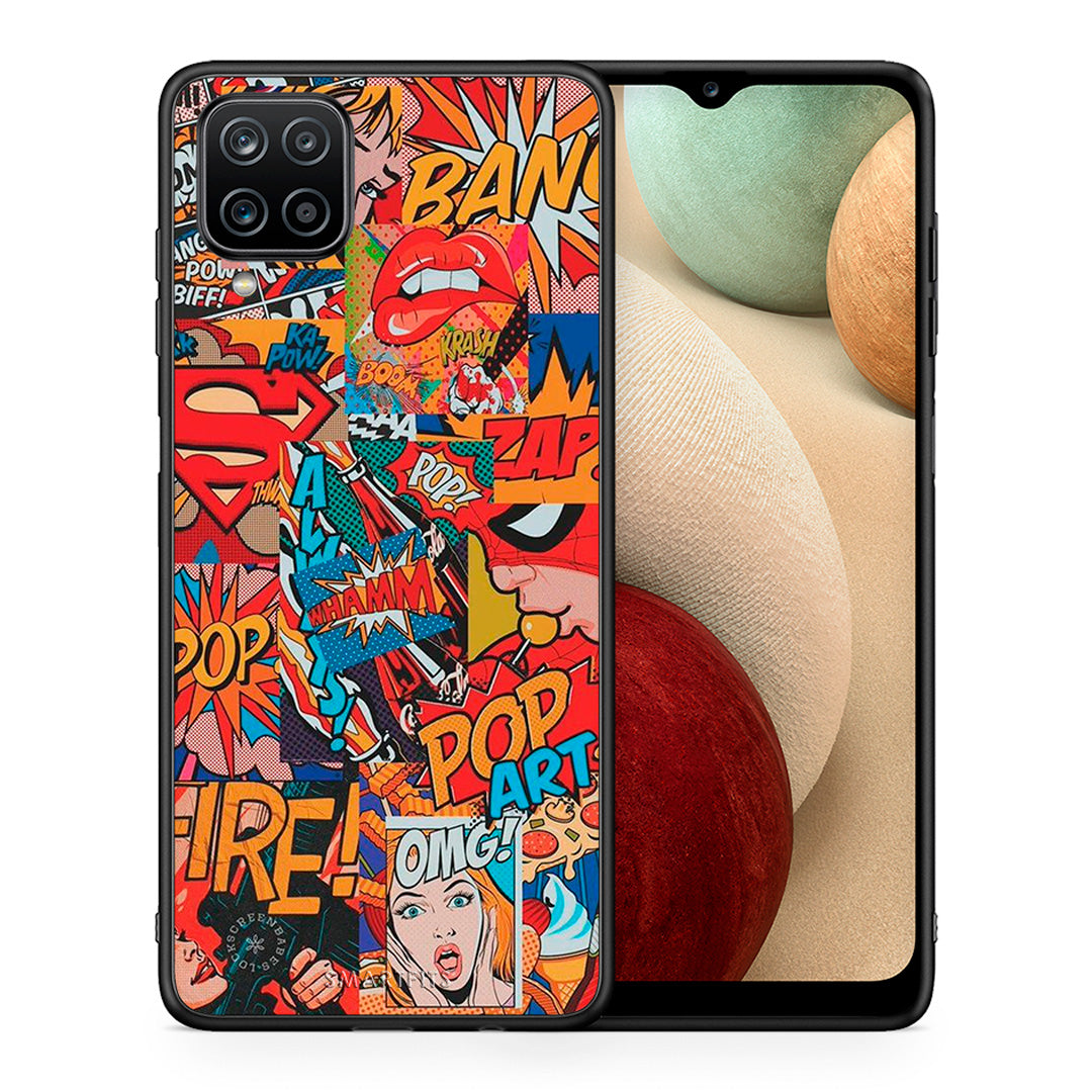 Θήκη Samsung A12 PopArt OMG από τη Smartfits με σχέδιο στο πίσω μέρος και μαύρο περίβλημα | Samsung A12 PopArt OMG case with colorful back and black bezels