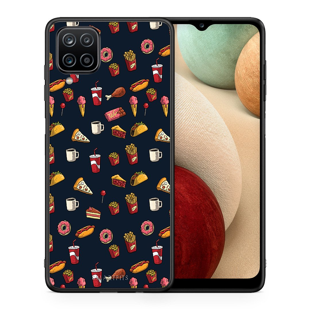 Θήκη Samsung A12 Hungry Random από τη Smartfits με σχέδιο στο πίσω μέρος και μαύρο περίβλημα | Samsung A12 Hungry Random case with colorful back and black bezels