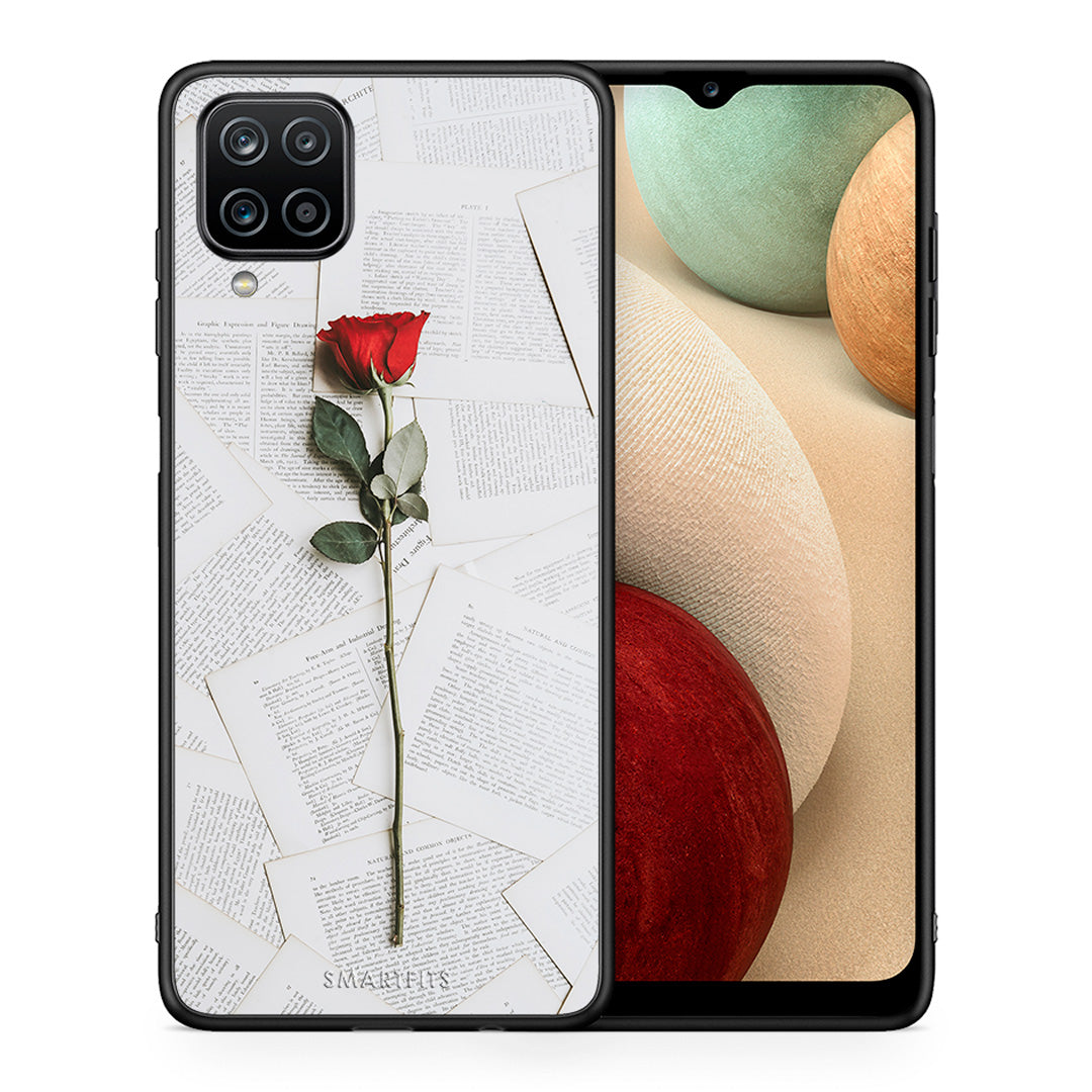 Θήκη Samsung A12 Red Rose από τη Smartfits με σχέδιο στο πίσω μέρος και μαύρο περίβλημα | Samsung A12 Red Rose case with colorful back and black bezels