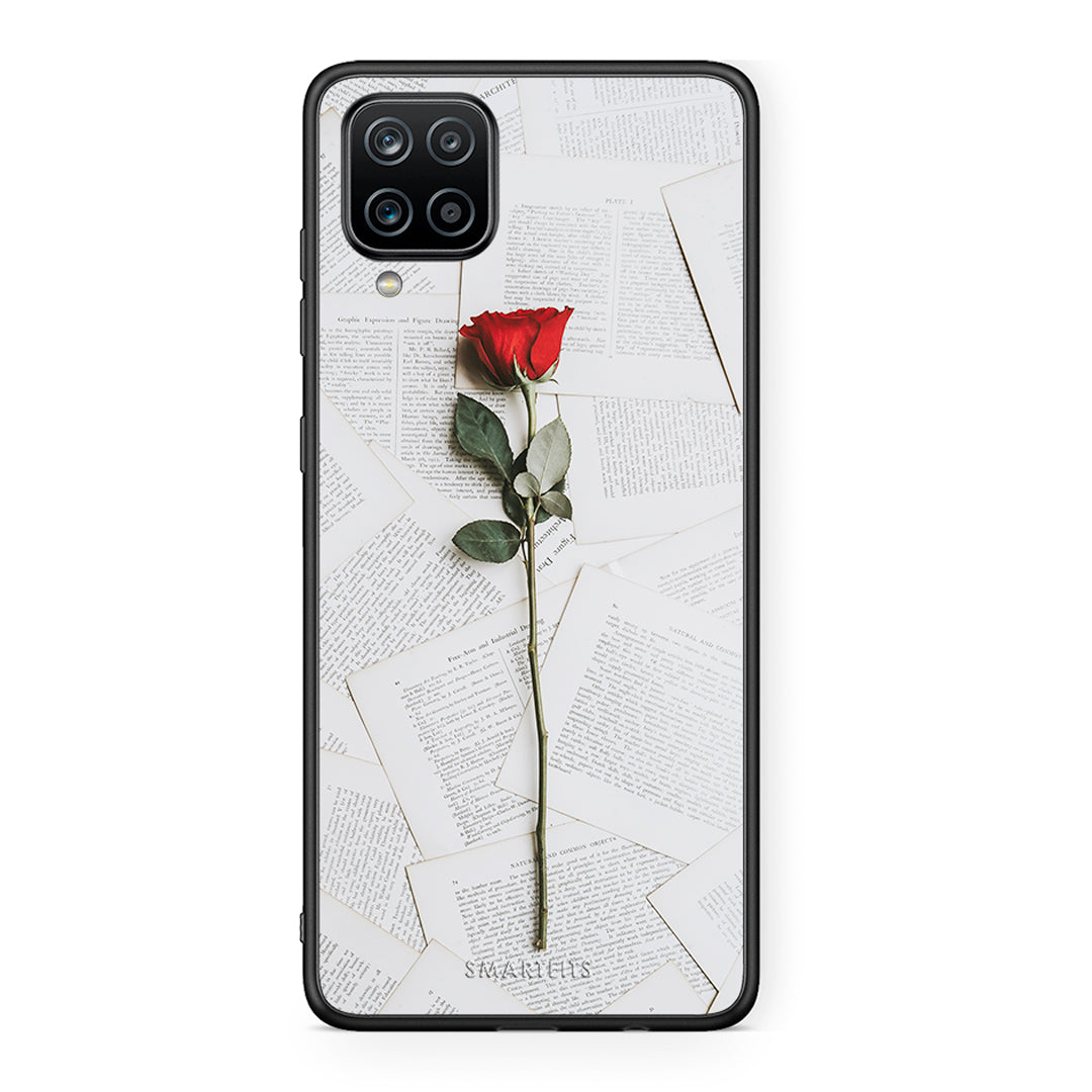 Samsung A12 Red Rose θήκη από τη Smartfits με σχέδιο στο πίσω μέρος και μαύρο περίβλημα | Smartphone case with colorful back and black bezels by Smartfits