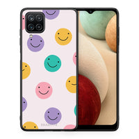 Thumbnail for Θήκη Samsung A12 Smiley Faces από τη Smartfits με σχέδιο στο πίσω μέρος και μαύρο περίβλημα | Samsung A12 Smiley Faces case with colorful back and black bezels