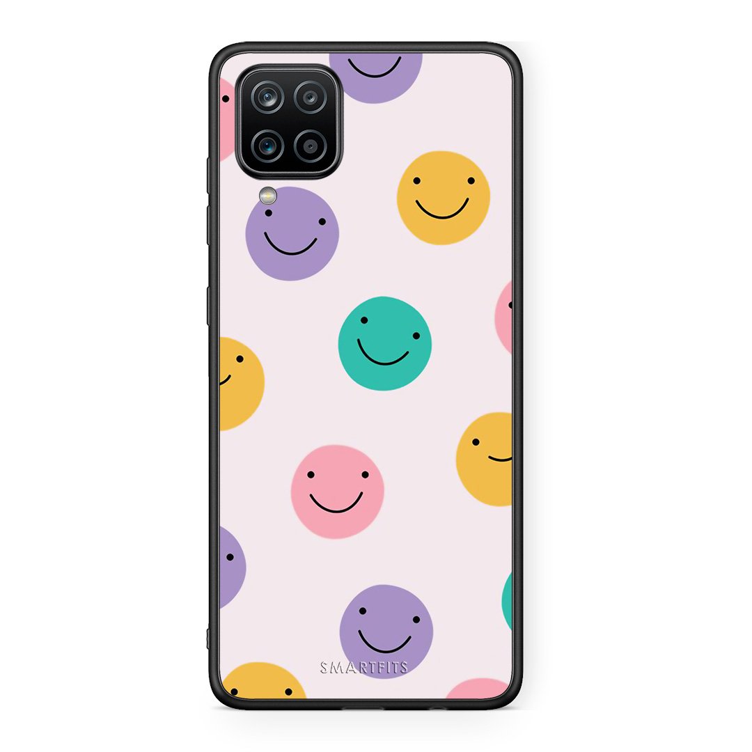 Samsung A12 Smiley Faces θήκη από τη Smartfits με σχέδιο στο πίσω μέρος και μαύρο περίβλημα | Smartphone case with colorful back and black bezels by Smartfits