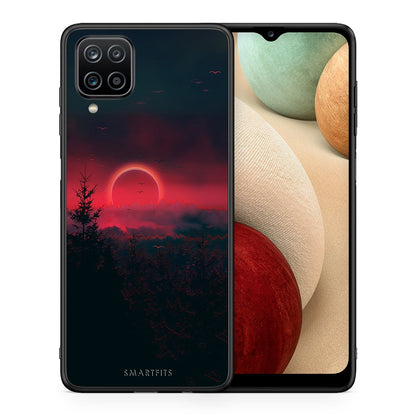 Θήκη Samsung A12 Sunset Tropic από τη Smartfits με σχέδιο στο πίσω μέρος και μαύρο περίβλημα | Samsung A12 Sunset Tropic case with colorful back and black bezels