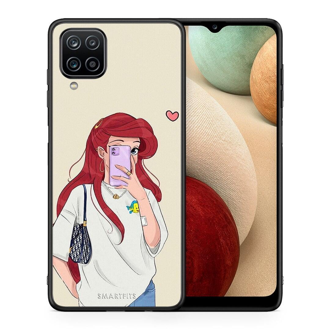 Θήκη Samsung A12 Walking Mermaid από τη Smartfits με σχέδιο στο πίσω μέρος και μαύρο περίβλημα | Samsung A12 Walking Mermaid case with colorful back and black bezels