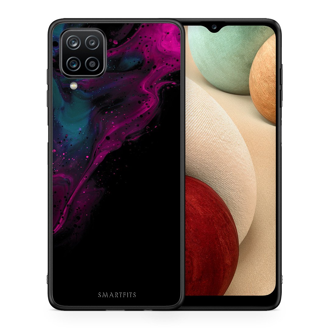Θήκη Samsung A12 Pink Black Watercolor από τη Smartfits με σχέδιο στο πίσω μέρος και μαύρο περίβλημα | Samsung A12 Pink Black Watercolor case with colorful back and black bezels