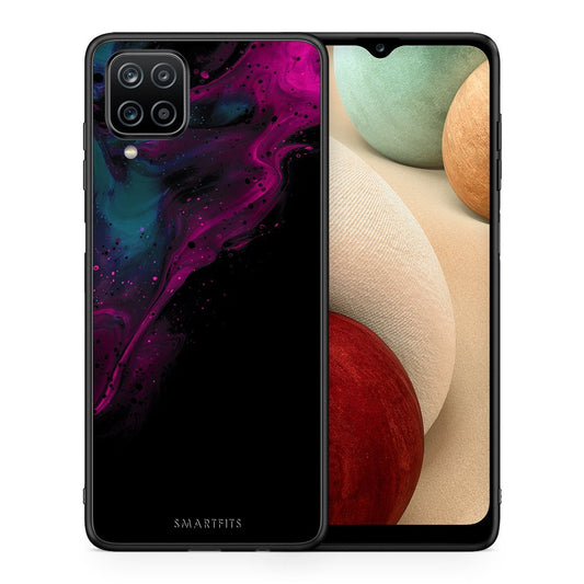 Θήκη Samsung A12 Pink Black Watercolor από τη Smartfits με σχέδιο στο πίσω μέρος και μαύρο περίβλημα | Samsung A12 Pink Black Watercolor case with colorful back and black bezels