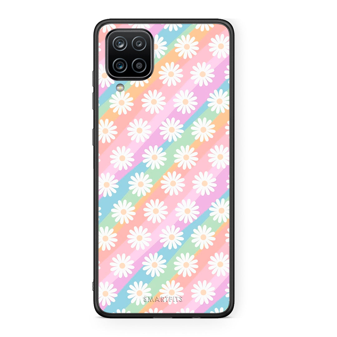 Samsung A12 White Daisies θήκη από τη Smartfits με σχέδιο στο πίσω μέρος και μαύρο περίβλημα | Smartphone case with colorful back and black bezels by Smartfits