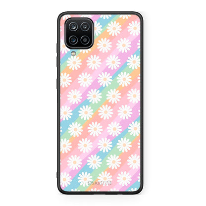 Samsung A12 White Daisies θήκη από τη Smartfits με σχέδιο στο πίσω μέρος και μαύρο περίβλημα | Smartphone case with colorful back and black bezels by Smartfits