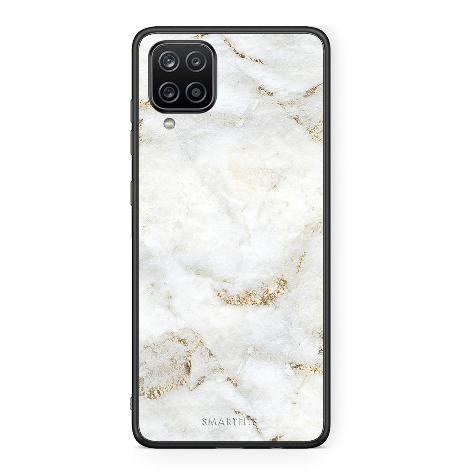 Samsung A12 White Gold Marble θήκη από τη Smartfits με σχέδιο στο πίσω μέρος και μαύρο περίβλημα | Smartphone case with colorful back and black bezels by Smartfits