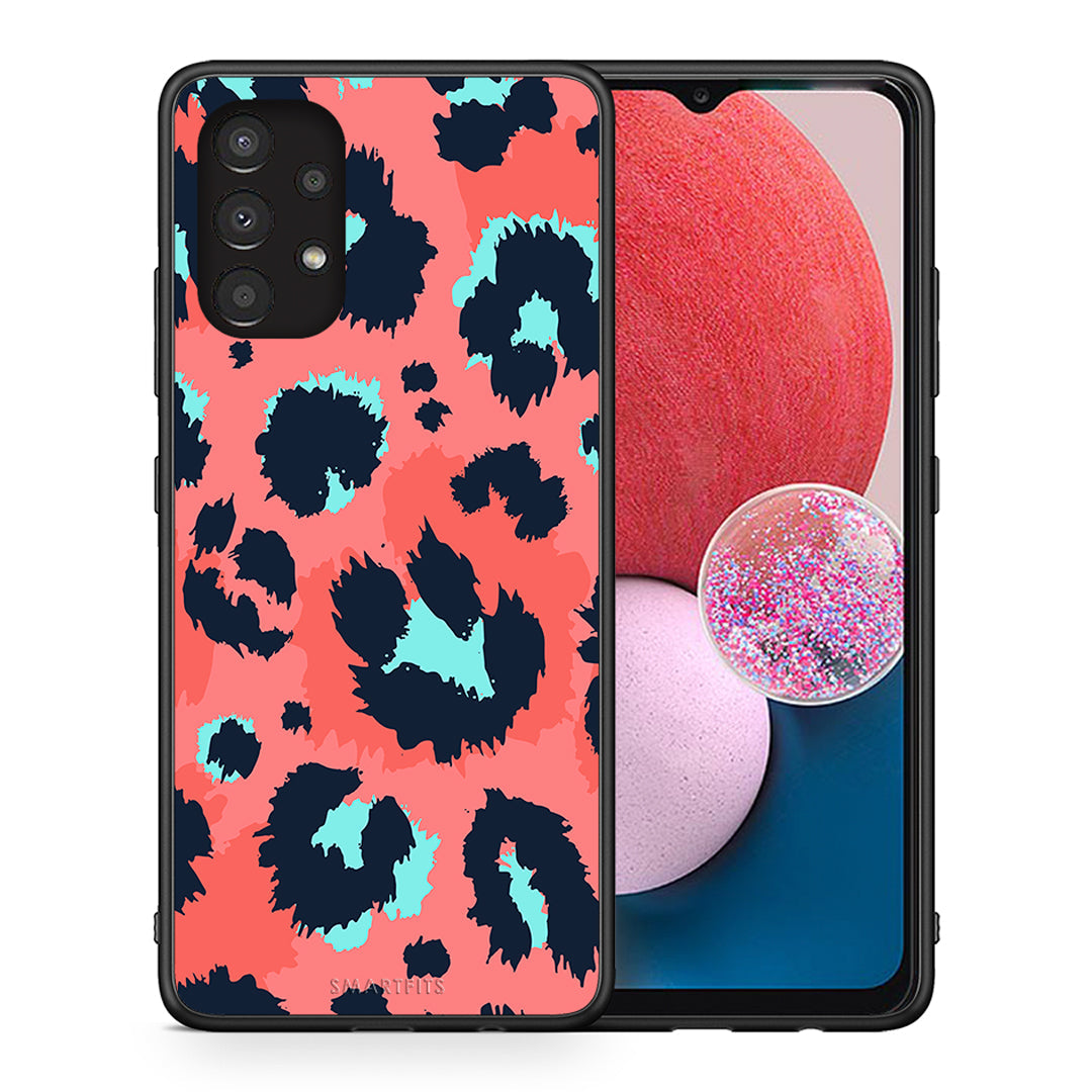 Θήκη Samsung A13 4G Pink Leopard Animal από τη Smartfits με σχέδιο στο πίσω μέρος και μαύρο περίβλημα | Samsung A13 4G Pink Leopard Animal case with colorful back and black bezels