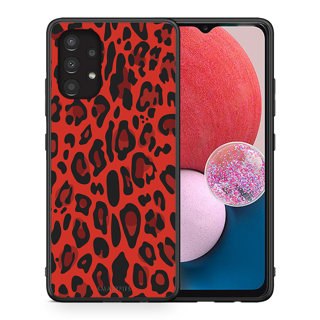 Θήκη Samsung A13 4G Red Leopard Animal από τη Smartfits με σχέδιο στο πίσω μέρος και μαύρο περίβλημα | Samsung A13 4G Red Leopard Animal case with colorful back and black bezels