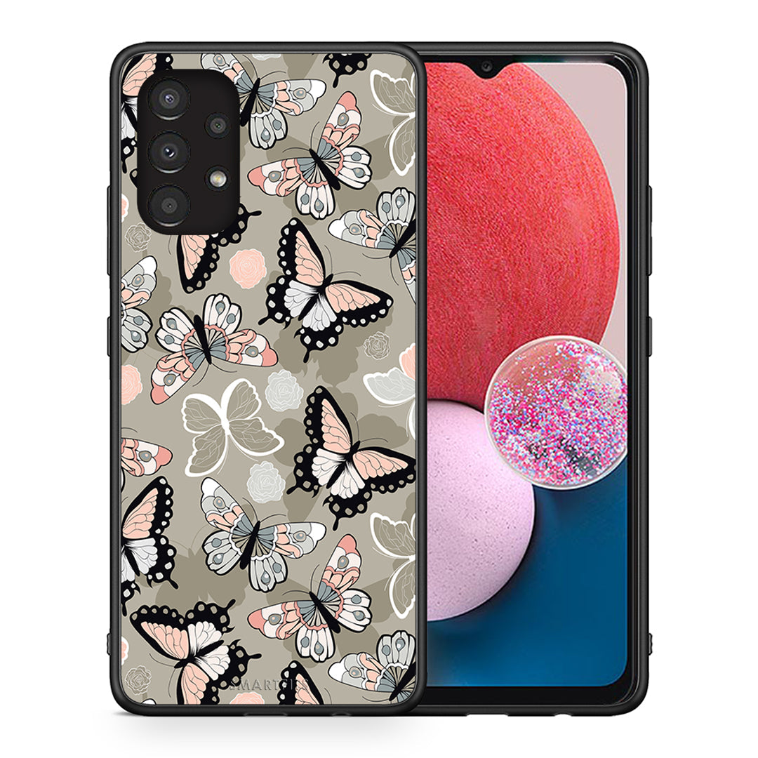 Θήκη Samsung A13 4G Butterflies Boho από τη Smartfits με σχέδιο στο πίσω μέρος και μαύρο περίβλημα | Samsung A13 4G Butterflies Boho case with colorful back and black bezels