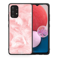 Thumbnail for Θήκη Samsung A13 4G Pink Feather Boho από τη Smartfits με σχέδιο στο πίσω μέρος και μαύρο περίβλημα | Samsung A13 4G Pink Feather Boho case with colorful back and black bezels