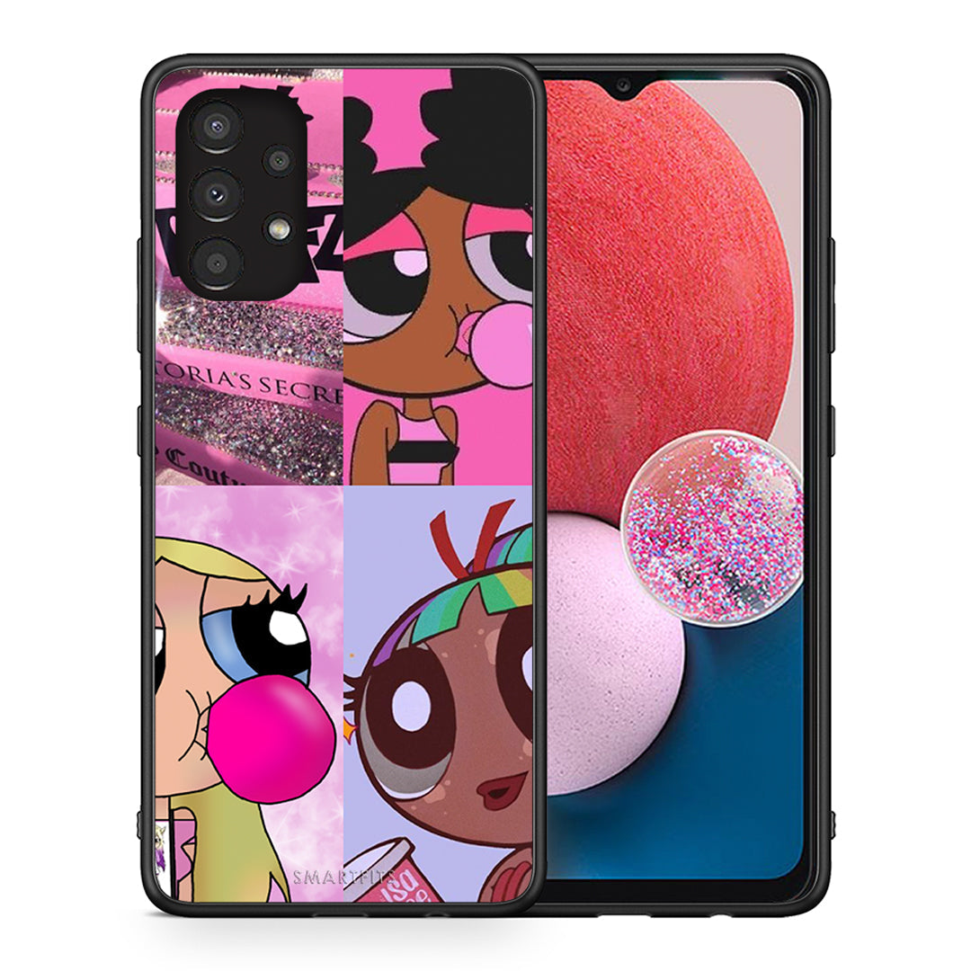 Θήκη Αγίου Βαλεντίνου Samsung A13 4G Bubble Girls από τη Smartfits με σχέδιο στο πίσω μέρος και μαύρο περίβλημα | Samsung A13 4G Bubble Girls case with colorful back and black bezels