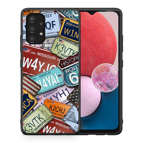 Θήκη Samsung A13 4G Car Plates από τη Smartfits με σχέδιο στο πίσω μέρος και μαύρο περίβλημα | Samsung A13 4G Car Plates case with colorful back and black bezels