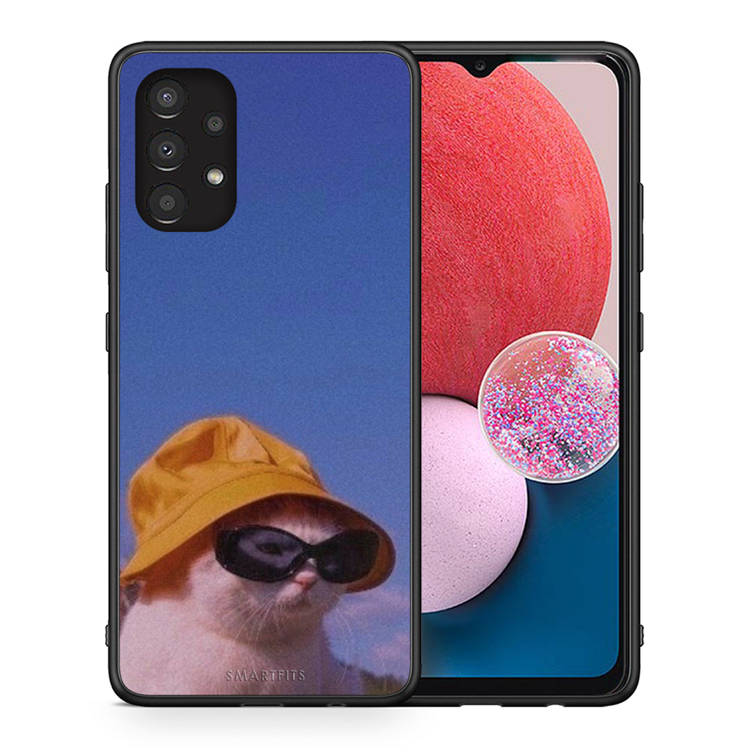 Θήκη Samsung A13 4G Cat Diva από τη Smartfits με σχέδιο στο πίσω μέρος και μαύρο περίβλημα | Samsung A13 4G Cat Diva case with colorful back and black bezels