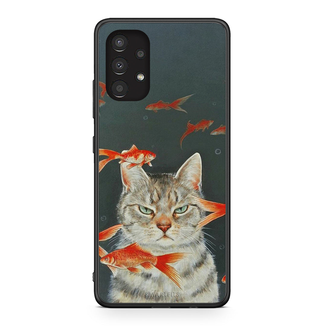 Samsung A13 4G Cat Goldfish θήκη από τη Smartfits με σχέδιο στο πίσω μέρος και μαύρο περίβλημα | Smartphone case with colorful back and black bezels by Smartfits