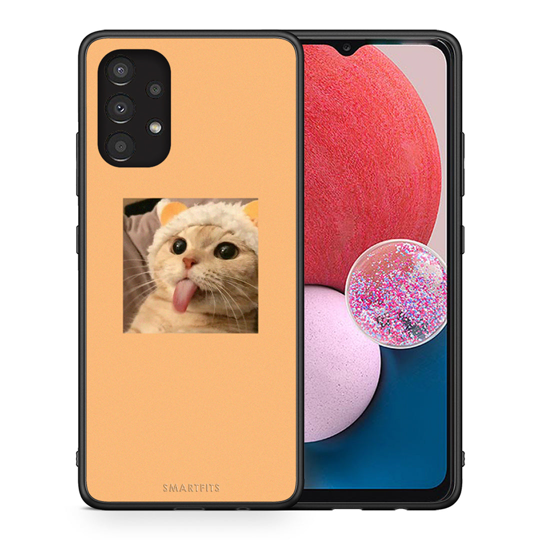 Θήκη Samsung A13 4G Cat Tongue από τη Smartfits με σχέδιο στο πίσω μέρος και μαύρο περίβλημα | Samsung A13 4G Cat Tongue case with colorful back and black bezels